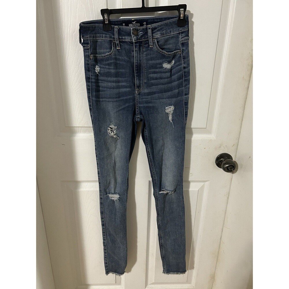 HOLLISTER High Rise Super-Skinny Soft Stretch Distressed Blue Jeans 1R W25 L28